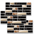 LuxeTile - Self-Adhesive Black & Gold Marble Brick Wall Sticker(Pack of 24)