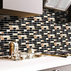 LuxeTile - Self-Adhesive Black & Gold Marble Brick Wall Sticker(Pack of 24)